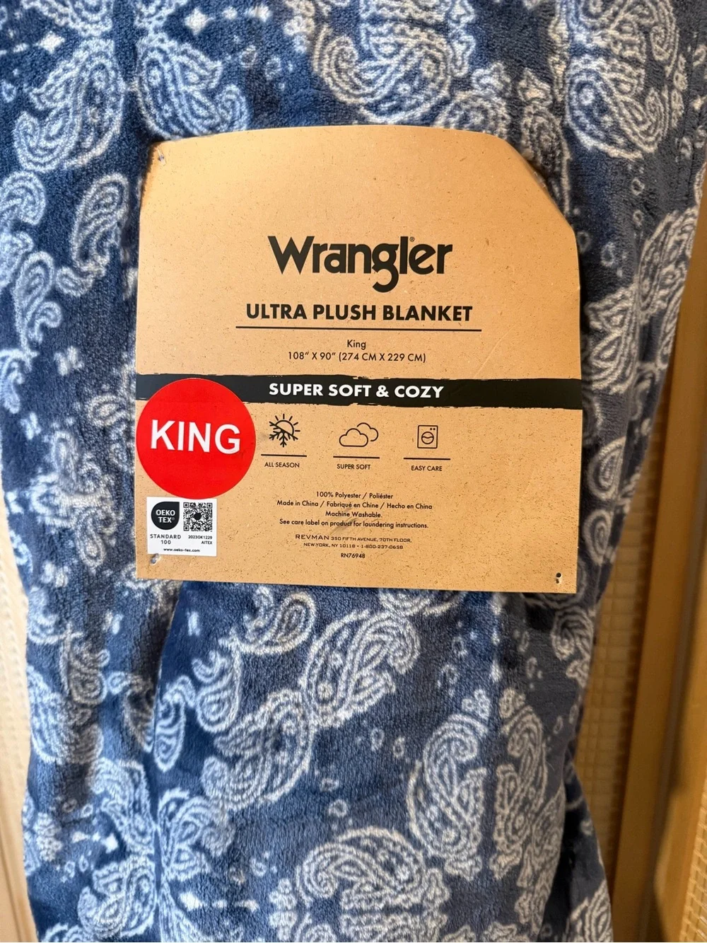 Wrangler Navy Blue Paisley Ultra Plush Blanket - King